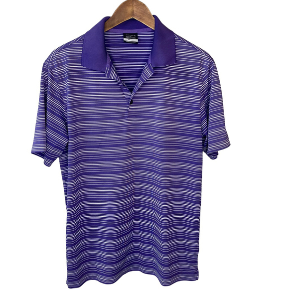 Nike Dri-Fit Purple White Striped Golf Polo Short Sleeve Shirt MEDIUM - Picture 1 of 9